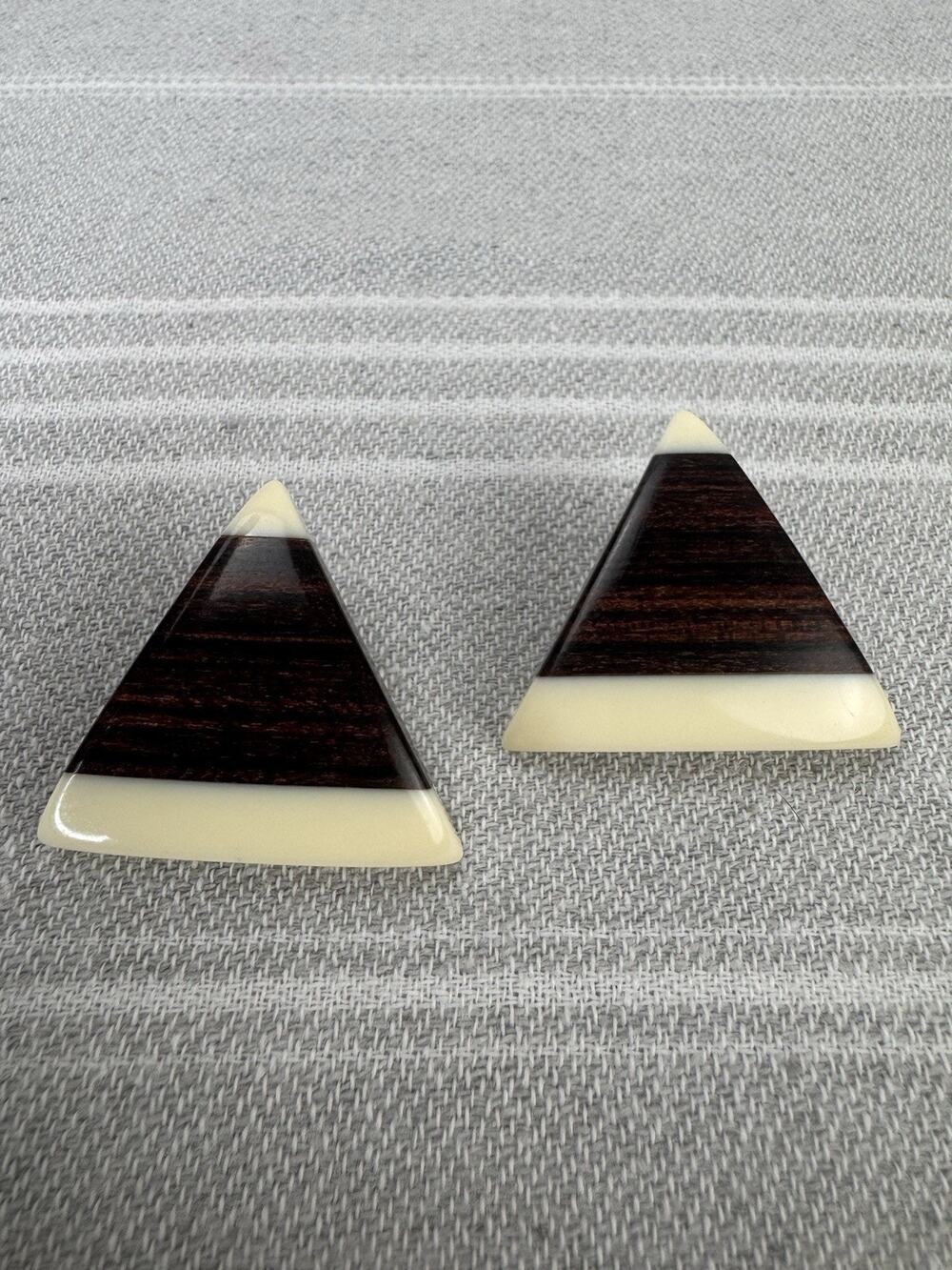 Wood And Resin Inlay Triangle Post Earrings Native Artisan Art Deco Brown Ivory
